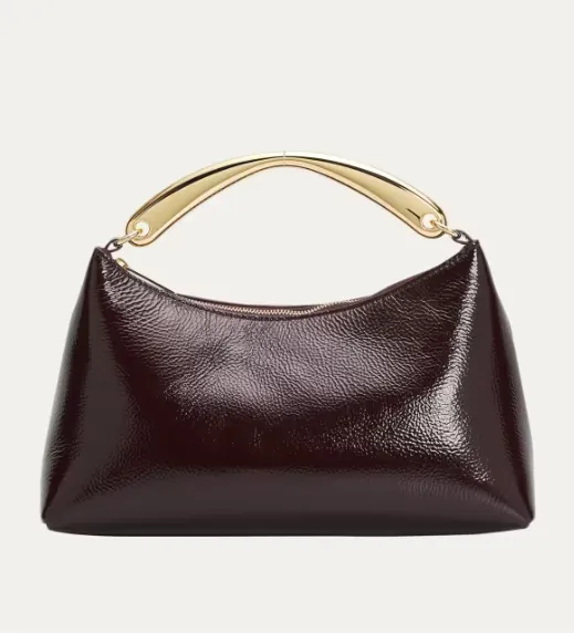 Grained Leather Metal Top-Handle Bag